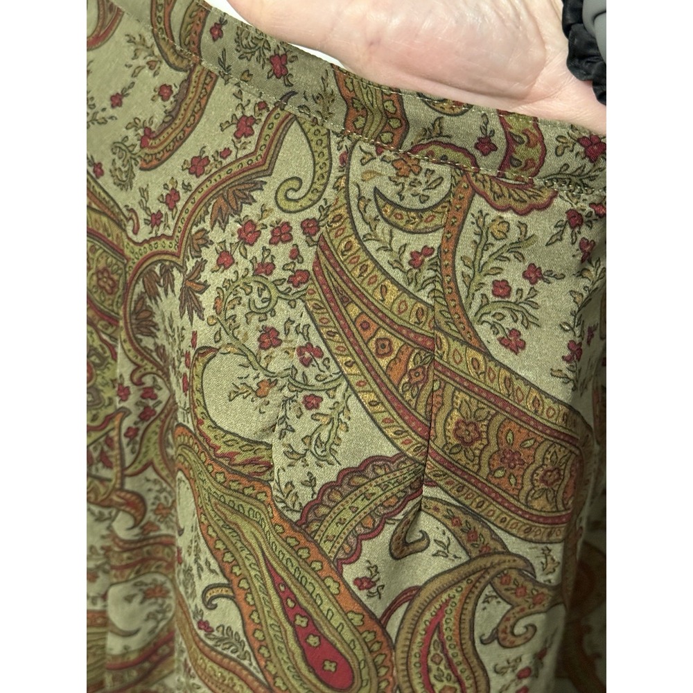 VTG Premier International Maxi Skirt Chiffon Olive/Black Paisley Whimsy Sz 14 - Picture 5 of 8